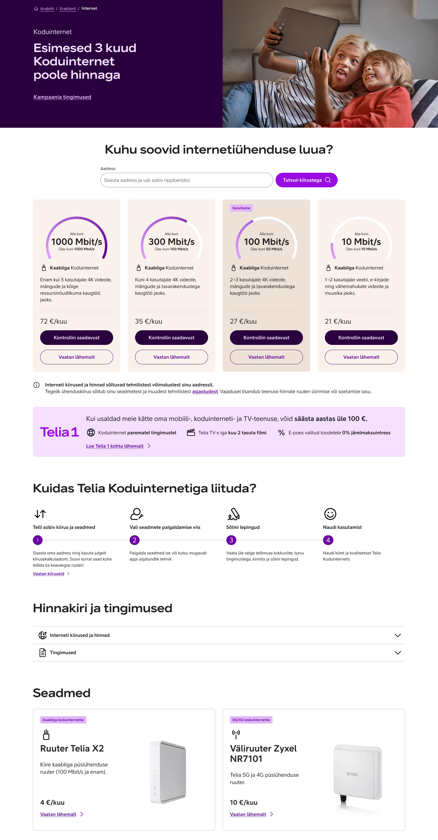 After: redesigned Telia service page