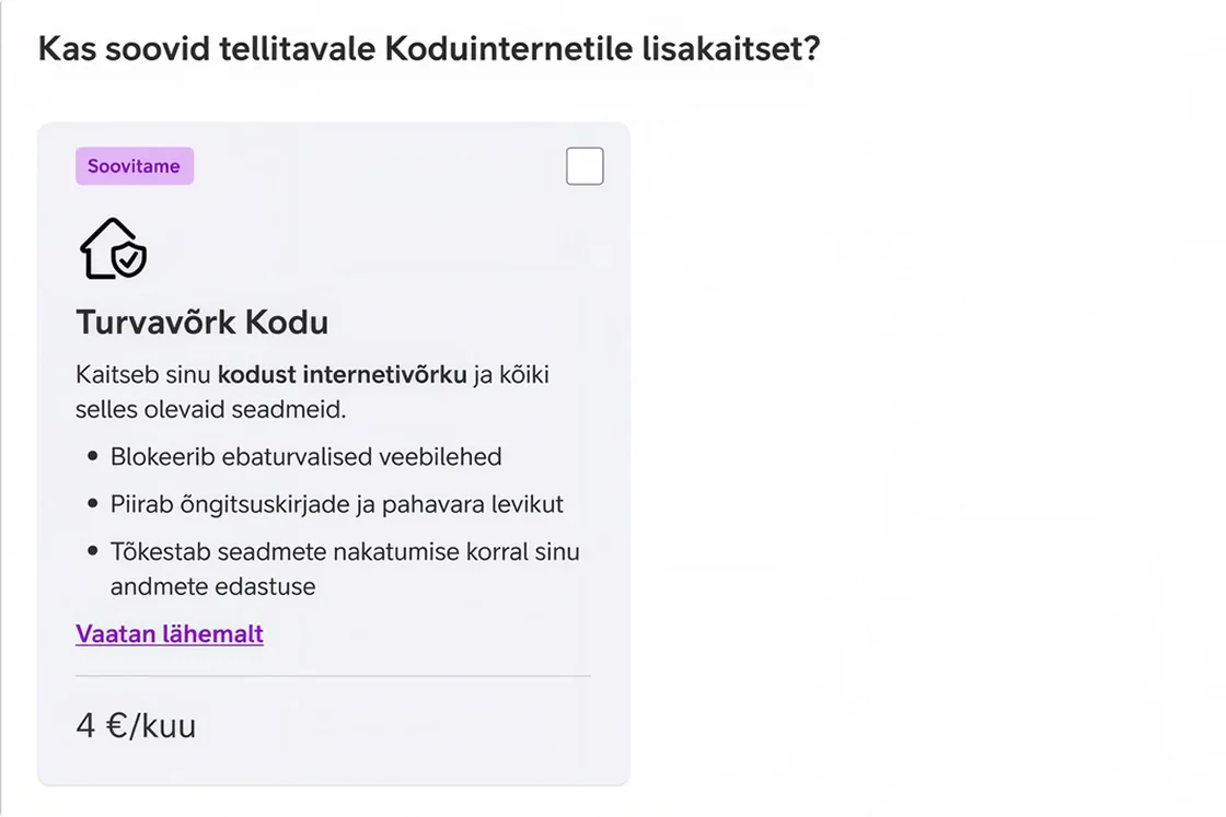 Turvavõrk ordering flow in Telia self-service